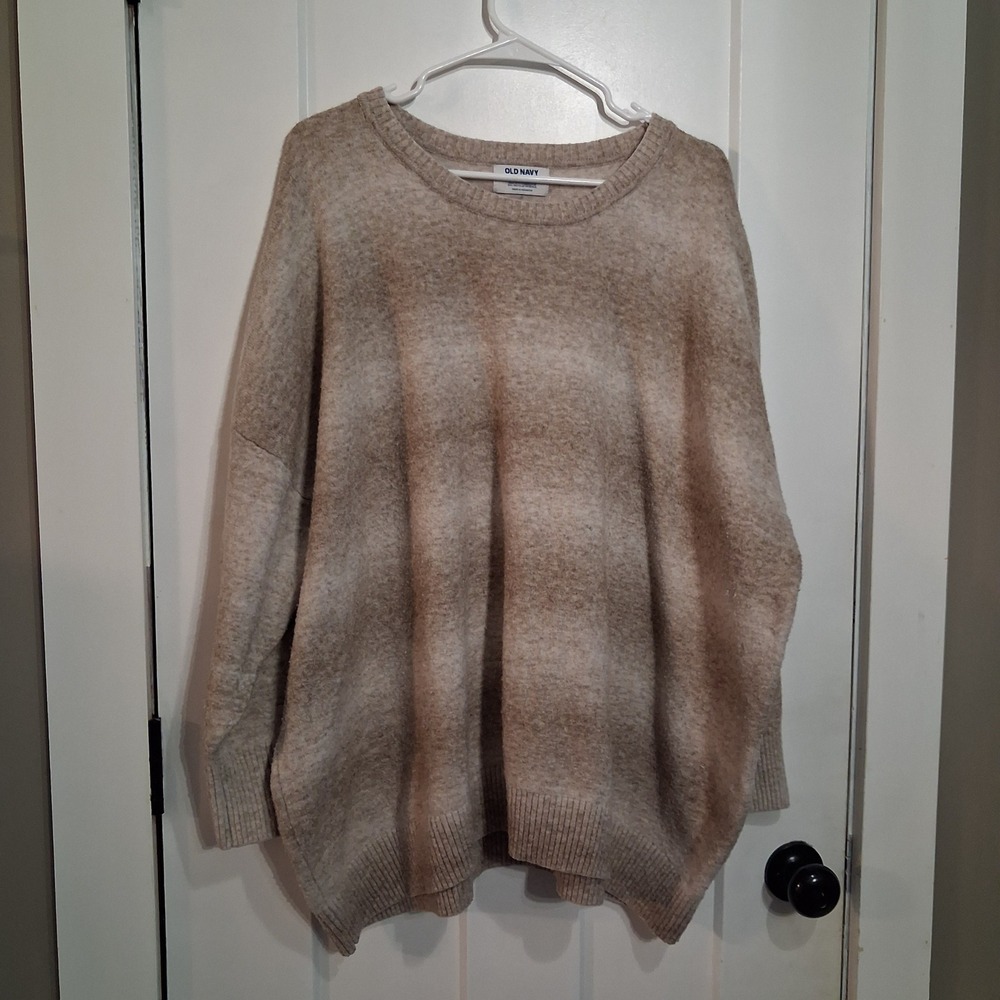 Old Navy Sweater Women 4X Tan Ombre Cozy Wool Blend Pullover Boho Oversized